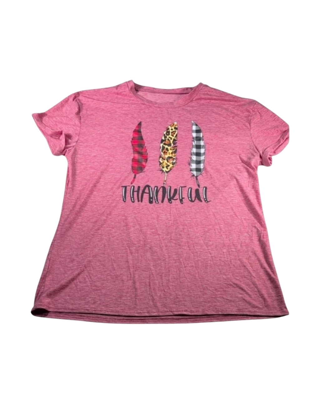 Thankful Pinkish Heather Tee with Feathers Size 2XL